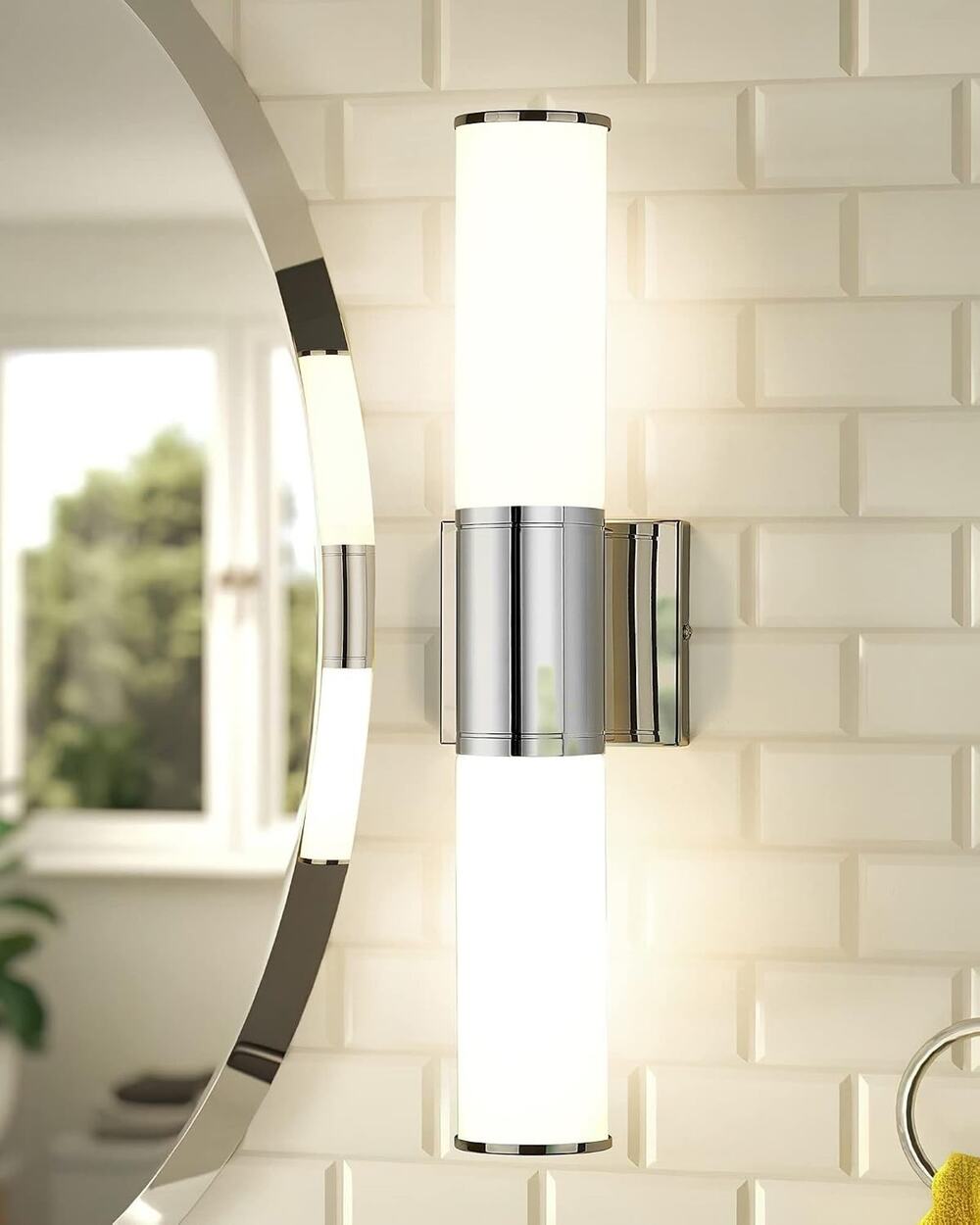 2-Light Modern Bathroom Vanity Light – Chrome & Milk Glass Shades